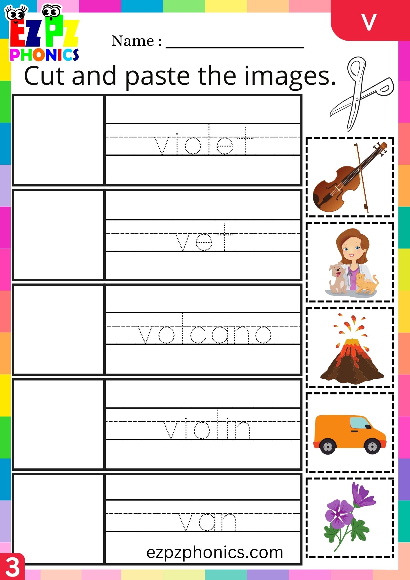 Letter v Cut and Paste the Images and Write the Words Group 3